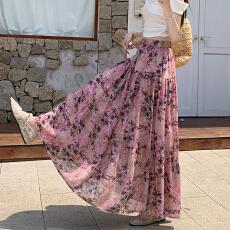 批发田园风印花雪纺蛋糕<b class='q'>半身裙</b>女2026春夏新款法式复古大摆长裙半裙
