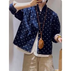 批发日系复古时尚穿搭独特超好看蓝色<b class='q'>波点</b>灯芯绒外套女2025新款爆款秋