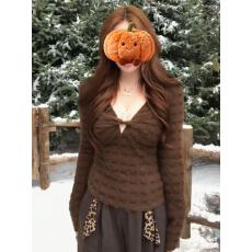 批发大码胖mm纯欲风蕾丝拼接假两件v领打底衫秋<b class='q'>冬</b>新款麻花修身上衣