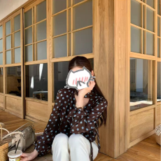 批发胖MM早秋新款V领波点设计感<b class='q'>衬衫</b>宽松<b class='q'>气质</b>法式复古百搭长袖上衣女