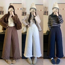 批发实拍新款大码防风防水秋冬九分羽绒棉裤子抗寒保暖直筒阔腿休闲裤