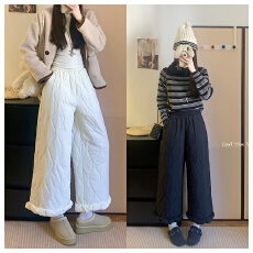 批发实拍新款大码秋<b class='q'>冬</b>九分防风防水羽绒棉裤子抗寒保暖直筒阔腿休闲裤