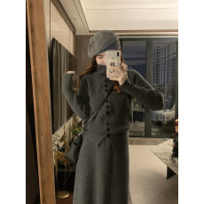 批发实拍新款<b class='q'>大码</b>休闲百搭两件套毛衣+半身裙套装