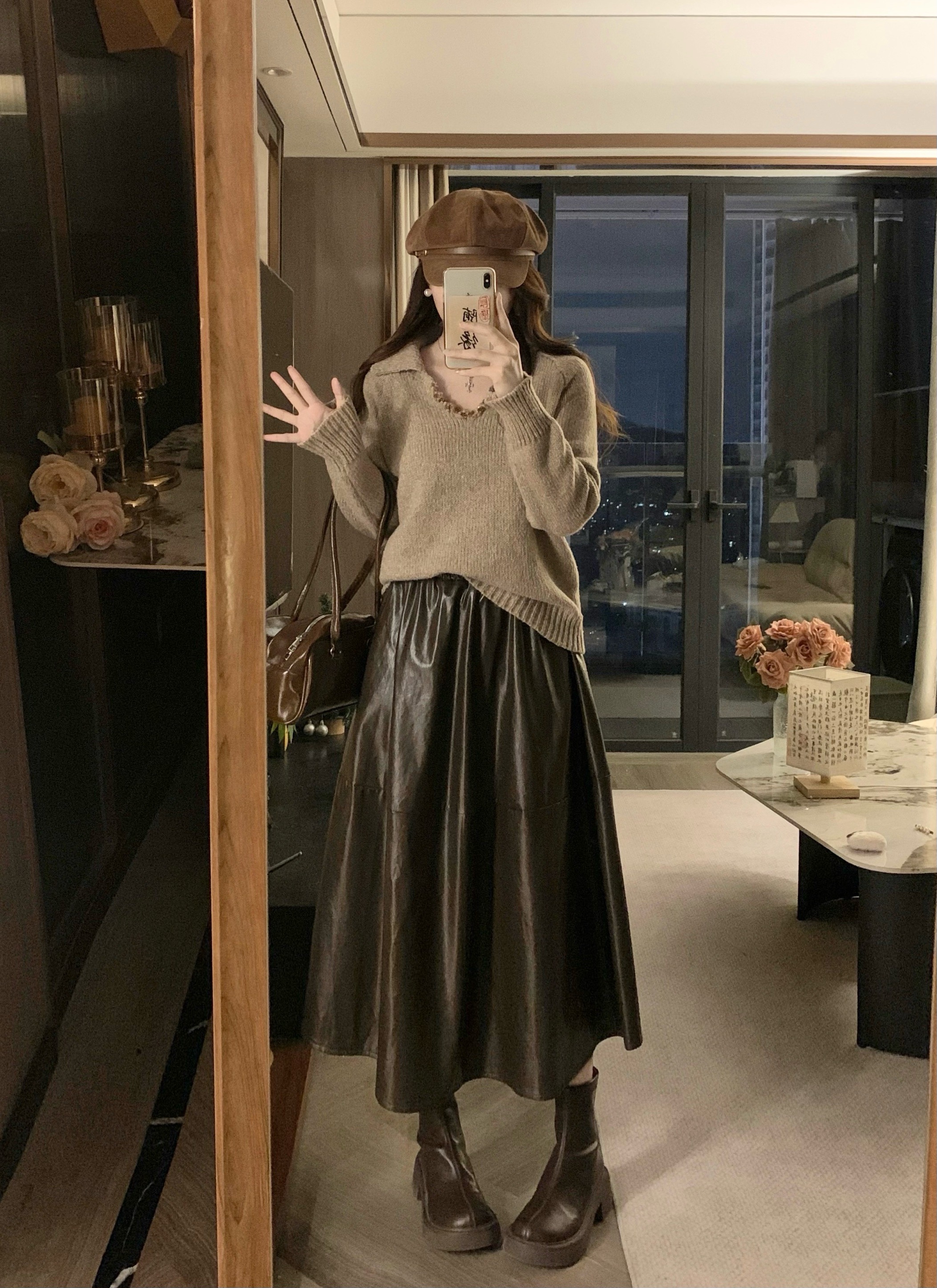 실사 새로운 착용 가져 가라. 고급 센스 루즈핏 다용도 가죽 스커트 반신 스커트