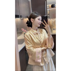 批发新中式国风立领刺绣提花复合气质外套上衣宽松显瘦长款阔腿裤套装