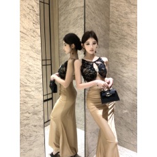 批发模特实拍新款气质修身显瘦蕾丝拼接长款<b class='q'>连衣裙</b>