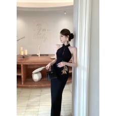 批发6266 #模特实拍新款时尚气质新中式刺绣弹力旗袍连衣裙