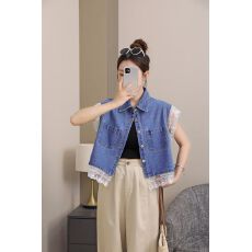 批发翻领蕾丝拼接<b class='q'>牛仔</b><b class='q'>马甲</b><b class='q'>背心</b>女无袖宽松外套坎肩<b class='q'>马夹</b>2026春夏新款潮