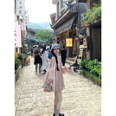 批发实拍实价 粉色少女梦 韩系<b class='q'>娃娃衫</b>宽松显瘦休闲<b class='q'>连衣裙</b>女