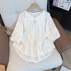 批发实拍<b class='q'>大码</b><b class='q'>女装</b>春夏法式<b class='q'>超</b>好看七分袖雪纺衫宽松遮肚子减龄上衣潮