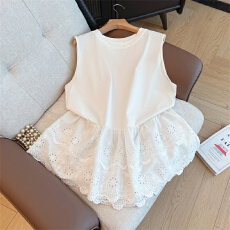 批发实拍大码女装新款拼接圆领蕾丝百搭背心休闲显瘦针织打底上衣