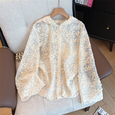 批发实拍大码<b class='q'>女装</b>高级感轻薄透气防晒衬衫<b class='q'>外套</b>夏设计感立体花连帽上衣