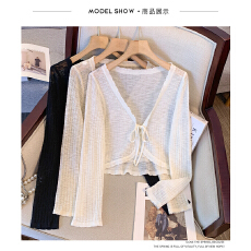 批发实拍<b class='q'>大码</b>女装夏季新款百搭短款系带薄款防晒外搭<b class='q'>针织</b><b class='q'>开衫</b>空调服