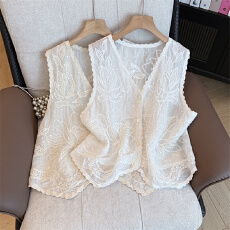 批发实拍大码女装新款夏季法式V领提花无袖马甲重工气质亮片背心上衣