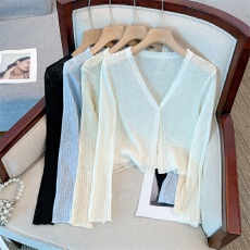 批发实拍大码女装<b class='q'>夏</b>季新款百搭短款木耳边薄款防晒外搭针织开衫空调服