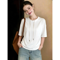 批发实拍大码<b class='q'>女装</b><b class='q'>时尚</b>韩版抽绳短袖卫衣夏季新款简约百搭上衣潮