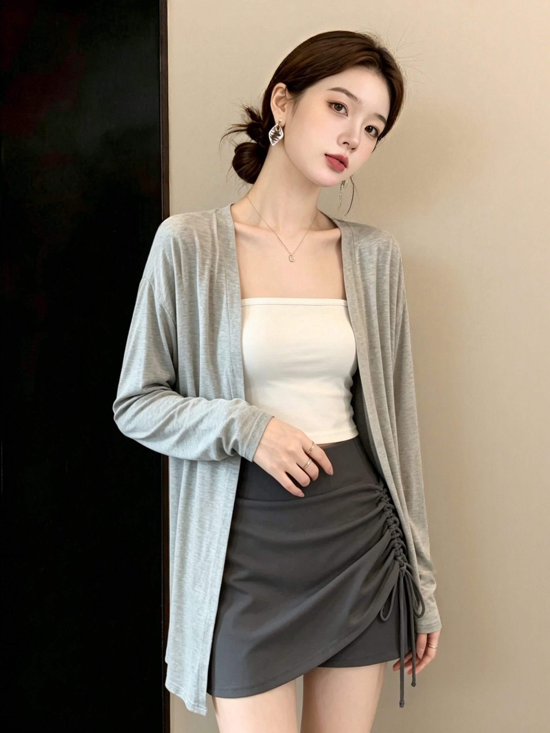 실사 빅 사이즈 여성 의류 지방 mm 여름 새로운 미니멀리즘 다용도 모달 긴팔 자외선 차단 의류 오픈 가디건 맨위