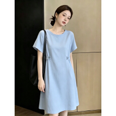 批发实拍大码女装夏季纯色小清新<b class='q'>韩版</b>宽松显瘦简约连衣裙