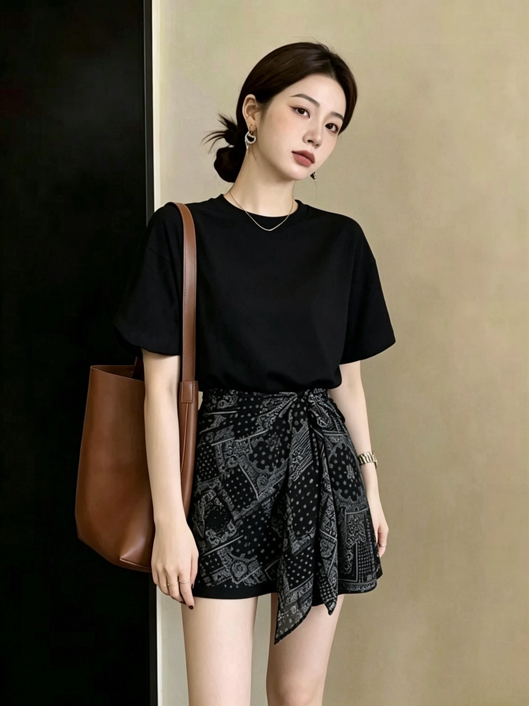 실사 빅 사이즈 패션 불규칙 허리 수축 슬림해 보이는 티셔츠 치마 한 부서 레트로 방귀 커튼 스트랩 페이크 레이어드 드레스