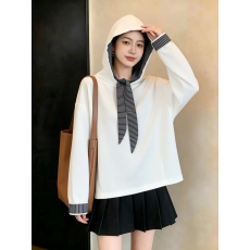 批发实拍大码女秋冬新款设计感<b class='q'>条纹</b>拼接洋气减龄休闲百搭连帽卫衣<b class='q'>T</b><b class='q'>恤</b>
