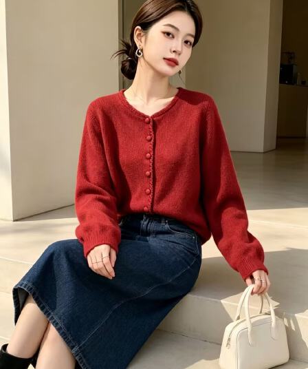 실사 s 빅 사이즈 여성 의류 가을 겨울 라운드 넥 루즈핏 니트 스웨터 외부 가져 가라. 미니멀리즘 외국 가스 외출용 작은 외투