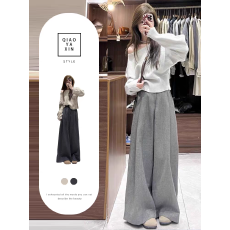 批发2026新款孕妇春秋时尚经典休闲阔腿瘦拖地裤高级感毛呢裤孕妇裤裙