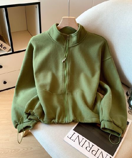 실사 가을 겨울 새로운 스탠드 칼라 펌프 로프 지퍼 후드티 여성 코트 다용도 루즈핏 털이 있는 보온 맨위