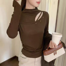 批发2026秋季新款<b class='q'>时尚</b><b class='q'>潮流</b>半高领长袖T恤女百搭显瘦打底衫上衣