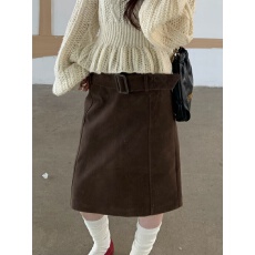批发有货实拍 韩系复古高品质麂皮绒半身裙中裙送同色腰带