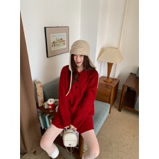 批发有货实拍 韩系复古Polo领毛衣松紧短裤套装