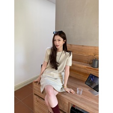 批发有货实拍 韩国<b class='q'>原</b><b class='q'>单</b>圆领短袖毛衣<b class='q'>连衣裙</b>