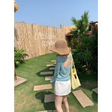 批发有货<b class='q'>实拍</b>  韩系设计感露背针织防晒衫百搭100竹节麻裤裙套装