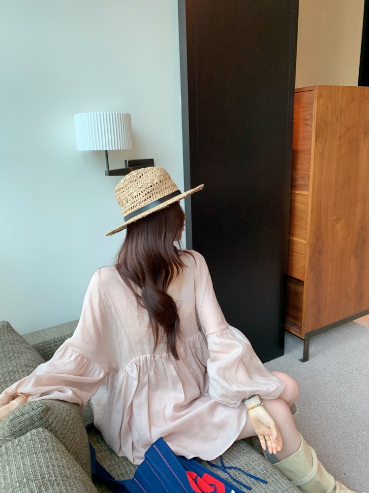 재고 있음 실사 한 부서 레트로 담배 파우더 색상 자외선 차단 인형 드레스