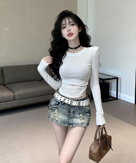 실사 새로운 순수한 욕망 바람 뒤로 망사 패치워크 디자인 센스 허리 수축 품격 맨위 여성
