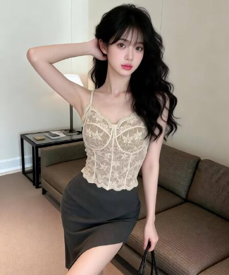 실사 새로운 레트로 순수한 욕망 섹시함 슬림해 보이는 인사이드 가져 가라. 레이스 없음 강철 링 하나 컵 캐미솔 맨위 여성