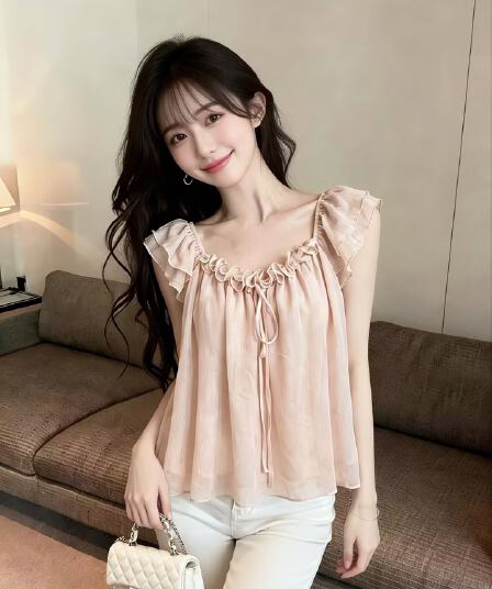 실사 새로운 순수한 욕망 핫걸 3 차원 꽃 프랑스식 작은 Feifei 소매 슬림해 보이는 다용도 풀오버 작은 셔츠 여성