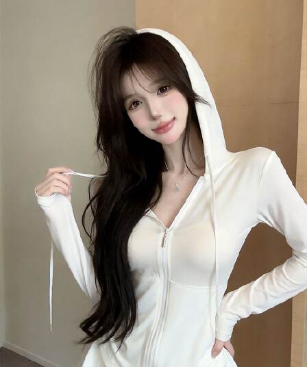 실사 새로운 한국 스타일 ins 바람 miu 순수한 욕망 핫걸 고유 한 디자인 센스 후드 긴팔 맨위 여성