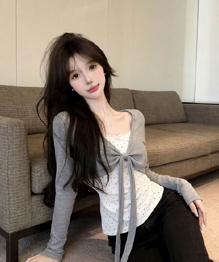 실사 새로운 순수한 욕망 핫걸 고유 한 주름 패치워크 페이크 레이어드 긴팔 티셔츠 맨위 여성