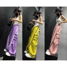 批发欧货<b class='q'>休闲裤</b>2025夏新款个性<b class='q'>糖果</b><b class='q'>色</b>侧边口袋设计感杠条拖地长裤