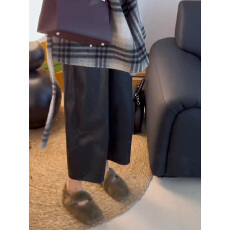 批发 时髦慵懒风百搭宽松阔腿休闲皮裤女韩系松紧腰高级简约显瘦裤