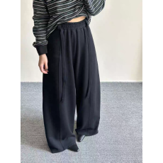 批发十三行<b class='q'>秋</b>冬新款配带子高腰显瘦百搭弯刀裤女松弛感加厚休闲阔腿裤