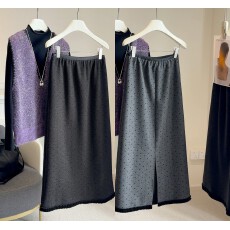 批发复古miu系木耳边下摆爱心毛呢<b class='q'>半身裙</b>冬时尚气质a字开叉直筒裙