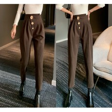 批发 毛呢加厚2025新款不规则高腰三粒扣百搭休闲九分裤萝卜裤