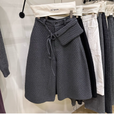 批发 设计感个性菱形格阔腿裤冬新款韩版小个子宽松显瘦休闲八分裤