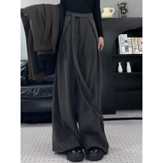 批发毛呢阔腿裤2025年<b class='q'>秋</b>冬新款直筒宽松显瘦个性西裤休闲裤运动裤