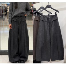 批发 加绒毛呢弯刀裤2025冬新款韩系复古垂感阔腿裤显瘦休闲气球裤