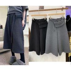 批发 设计感个性菱形格阔腿裤冬新款韩版小个子宽松显瘦休闲八分裤