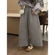 批发欧版松紧腰切割棉菱格保暖遮肉<b class='q'>休闲</b>裤2025冬新宽松山本<b class='q'>九分裤</b>