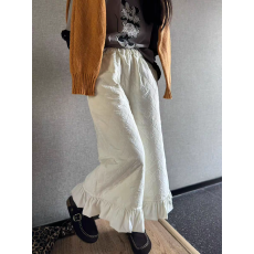 批发2026新款韩版时尚菱格夹棉荷叶边<b class='q'>休闲</b>裤松紧腰阔腿<b class='q'>九分裤</b>女潮