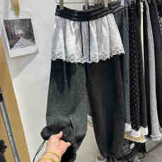 批发设计感小众蕾丝拼接<b class='q'>休闲</b>裤2026春新款韩版时尚高腰宽松束脚裤